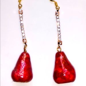 Red Pear Hand-Scuplted Eve Sterling Earrings